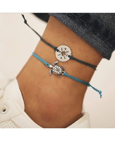 Boho Turtle Anklets Silver Compass Ankle Bracelets Beach Foot Chain Jewelry for Women and Girls $6.93 Anklets