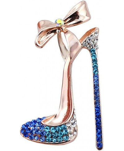 Brooch Pin for Women Rhinestone Inlaid High Heel Shoe Brooch Pin Corsage Lapel Jewelry Gift - Blue $9.78 Brooches & Pins