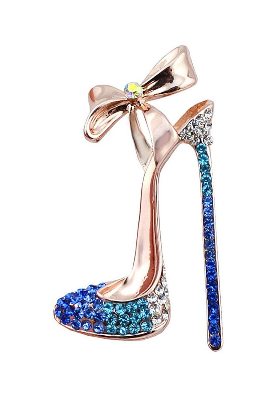 Brooch Pin for Women Rhinestone Inlaid High Heel Shoe Brooch Pin Corsage Lapel Jewelry Gift - Blue $9.78 Brooches & Pins