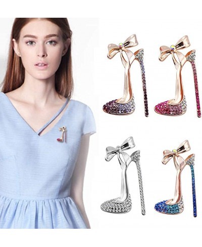 Brooch Pin for Women Rhinestone Inlaid High Heel Shoe Brooch Pin Corsage Lapel Jewelry Gift - Blue $9.78 Brooches & Pins