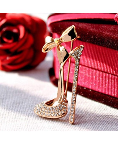 Brooch Pin for Women Rhinestone Inlaid High Heel Shoe Brooch Pin Corsage Lapel Jewelry Gift - Blue $9.78 Brooches & Pins