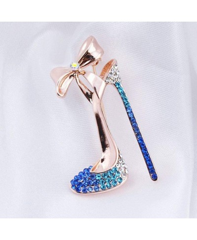 Brooch Pin for Women Rhinestone Inlaid High Heel Shoe Brooch Pin Corsage Lapel Jewelry Gift - Blue $9.78 Brooches & Pins