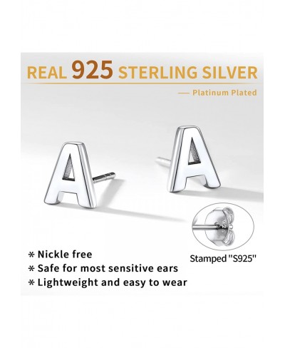 Hypoallergenic 925 Sterling Silver Stud Earrings Simple Tiny Initial Letter A-Z Studs for Women Girls Sensitive Ears (with Gi...