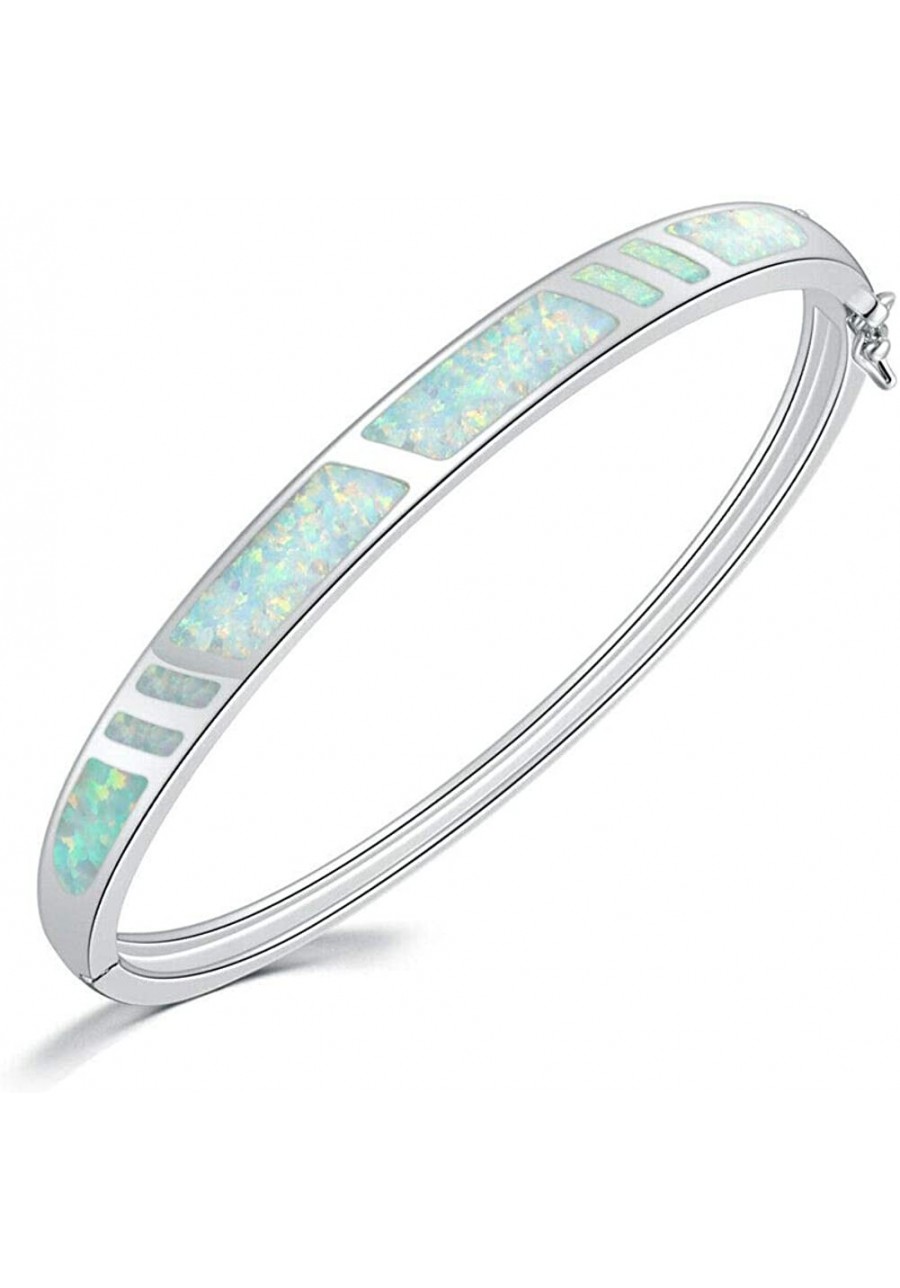 14K White Gold Plated Opal Bangle Bracelet for Women Teen Girls Hypoallergenic Jewelry Gift Gemstone Bangle Bracelet 8.26 inc...