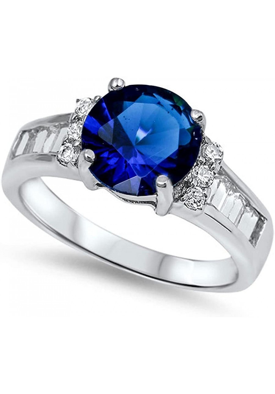 Simulated Blue Sapphire Engagement Ring .925 Sterling Silver Sizes 5-10 $21.58 Engagement Rings