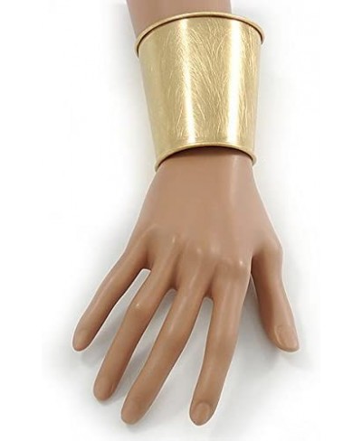 Egyptian Style Scratched Effect Wide Cuff Bangle Bracelet in Light Gold Tone Metal - Adjustable $34.58 Cuff