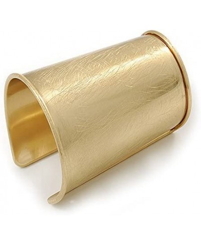 Egyptian Style Scratched Effect Wide Cuff Bangle Bracelet in Light Gold Tone Metal - Adjustable $34.58 Cuff