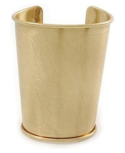 Egyptian Style Scratched Effect Wide Cuff Bangle Bracelet in Light Gold Tone Metal - Adjustable $34.58 Cuff