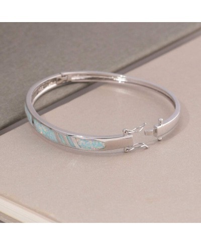 14K White Gold Plated Opal Bangle Bracelet for Women Teen Girls Hypoallergenic Jewelry Gift Gemstone Bangle Bracelet 8.26 inc...