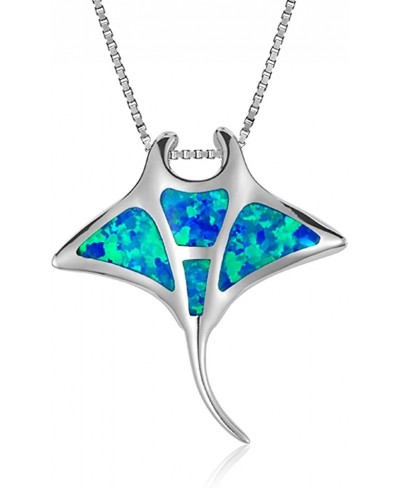 Sterling Silver Synthetic Blue Opal Manta Ray Necklace Pendant with 18" Box Chain $29.52 Pendants & Coins
