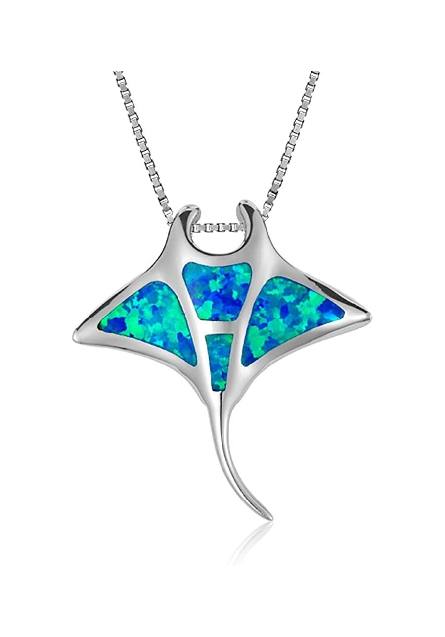 Sterling Silver Synthetic Blue Opal Manta Ray Necklace Pendant with 18" Box Chain $29.52 Pendants & Coins