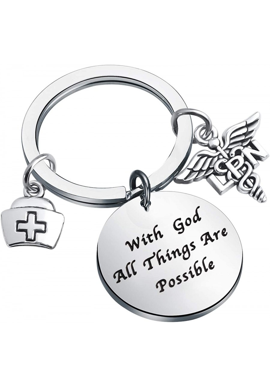 Licensed Practical Nurse Keychain with God All Things are Possible Nurse Graduation Gift $17.12 Pendants & Coins