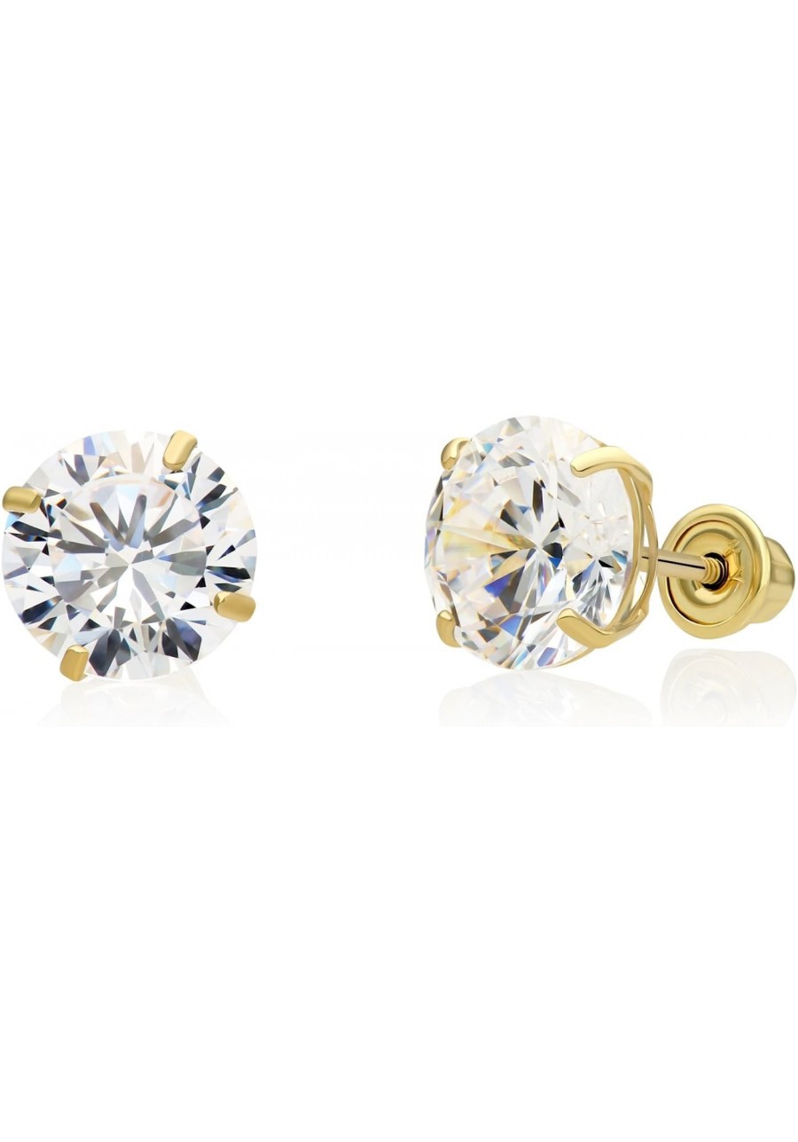 14k Gold Solitaire Round Cubic Zirconia CZ Stud Earrings in Secure Screw-backs - 8mm $38.30 Stud