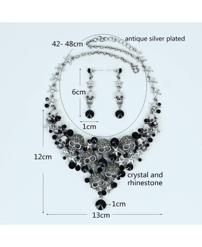 Punk Vintage Skull Jewelry Sets Crystal Statement Necklace Earrings Gothic Skeleton Halloween Party Costume Accessories for W...