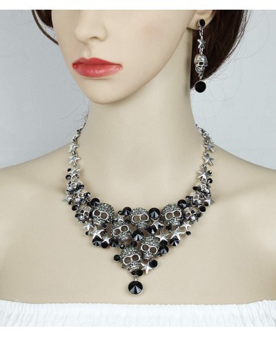 Punk Vintage Skull Jewelry Sets Crystal Statement Necklace Earrings Gothic Skeleton Halloween Party Costume Accessories for W...