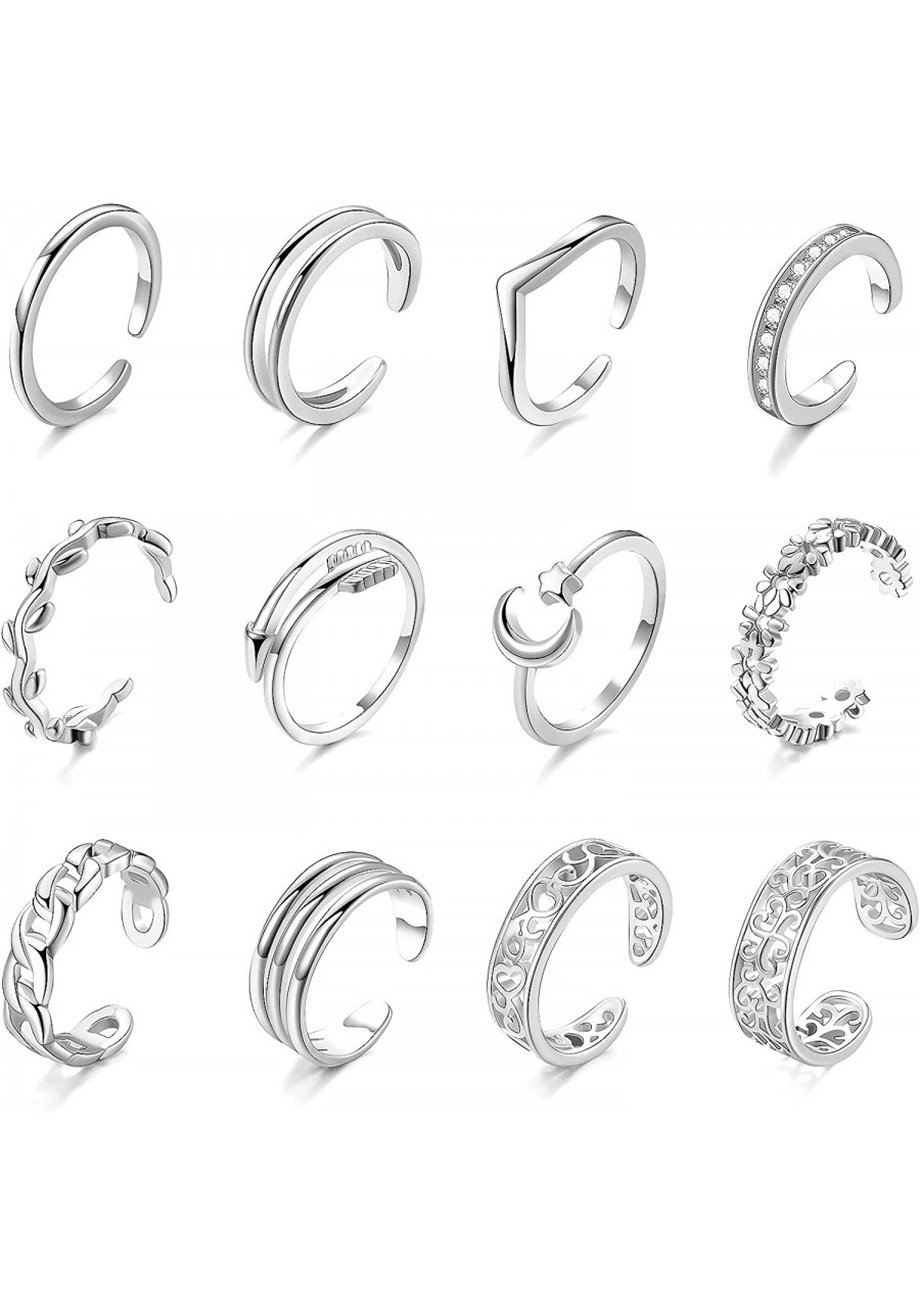 12PCS Adjustable Toe Rings for Women 14K Gold Plated Summer CZ Chain Flower Arrow Star Moon Hallow Open Toe Ring Set for Wome...