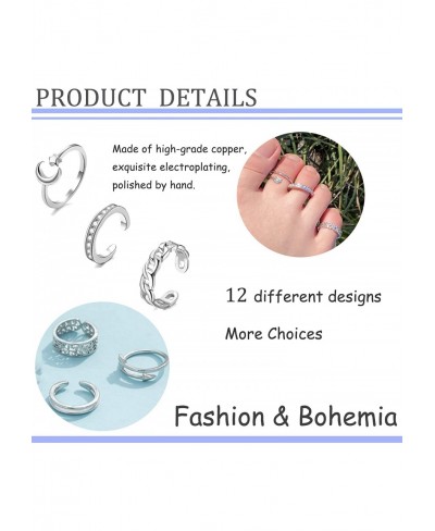 12PCS Adjustable Toe Rings for Women 14K Gold Plated Summer CZ Chain Flower Arrow Star Moon Hallow Open Toe Ring Set for Wome...