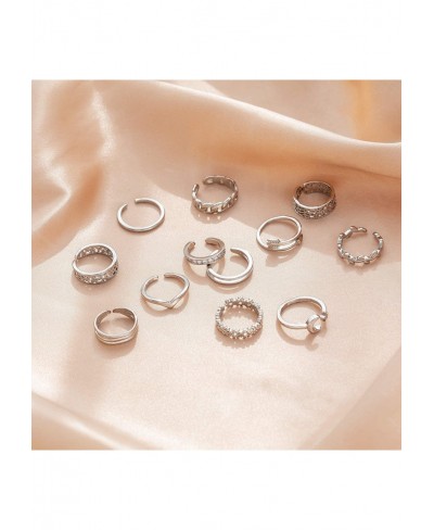 12PCS Adjustable Toe Rings for Women 14K Gold Plated Summer CZ Chain Flower Arrow Star Moon Hallow Open Toe Ring Set for Wome...