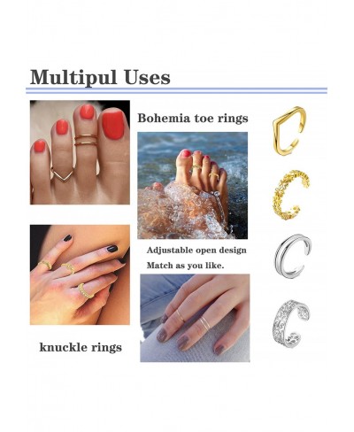 12PCS Adjustable Toe Rings for Women 14K Gold Plated Summer CZ Chain Flower Arrow Star Moon Hallow Open Toe Ring Set for Wome...