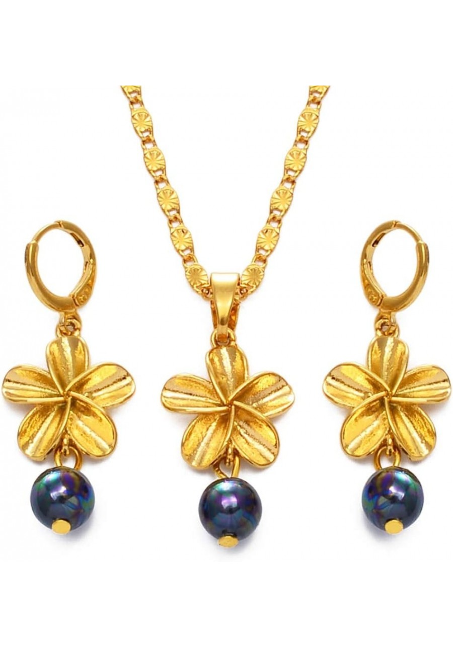 Hawaiian Flower Jewelry Sets Pearl Frangipani Necklace Earrings Marshallese Guam Micronesia Chuuk Pohnpei Jewelry $18.21 Jewe...