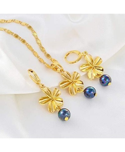 Hawaiian Flower Jewelry Sets Pearl Frangipani Necklace Earrings Marshallese Guam Micronesia Chuuk Pohnpei Jewelry $18.21 Jewe...