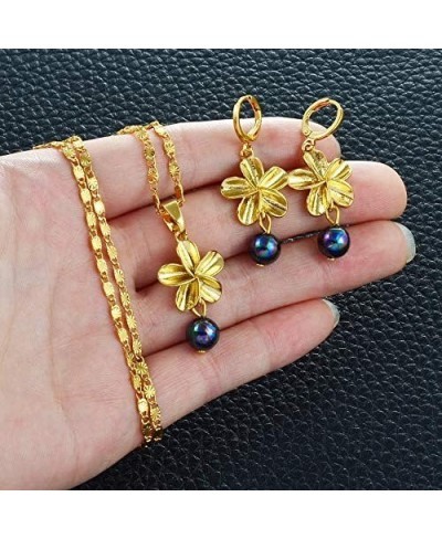 Hawaiian Flower Jewelry Sets Pearl Frangipani Necklace Earrings Marshallese Guam Micronesia Chuuk Pohnpei Jewelry $18.21 Jewe...