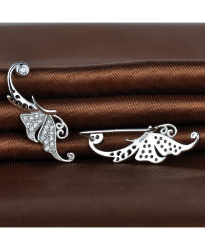 Women's Butterfly Wing Earrings Cuff in 925 Sterling Silver Rhodium Plated $16.91 Cuffs & Wraps