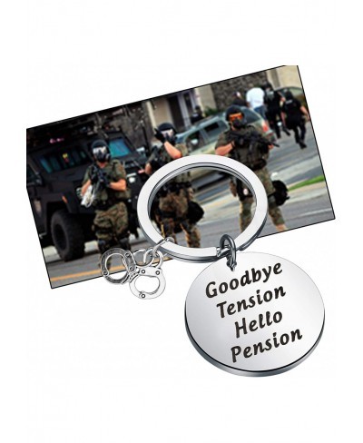 Police Officer Retirement Gift Goodbye Tension Hello Pension Keychain Cop Handcuff CharmJewelry Retiring Cop Gift $14.90 Pend...