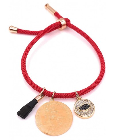 18K Gold Plated Saint Michael Archangel Red String Bracelet Adjustable Charm Evil Eye & Genuine Azabache Hand $25.46 Charms &...