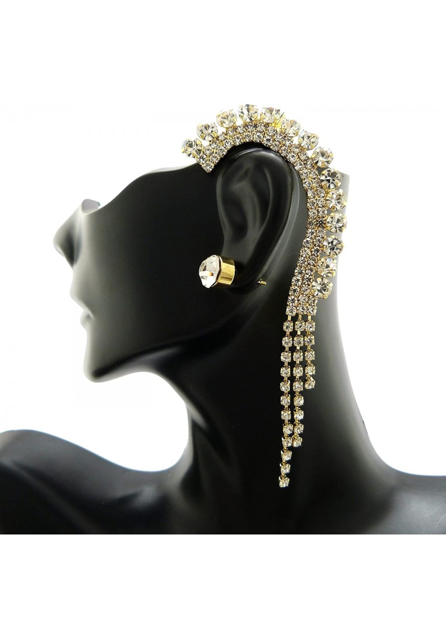 Dangling Rhinestone Ear Cuff with Stud Earring in Gold-Tone $15.65 Cuffs & Wraps