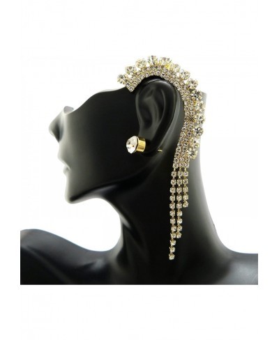 Dangling Rhinestone Ear Cuff with Stud Earring in Gold-Tone $15.65 Cuffs & Wraps