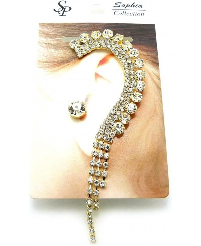 Dangling Rhinestone Ear Cuff with Stud Earring in Gold-Tone $15.65 Cuffs & Wraps