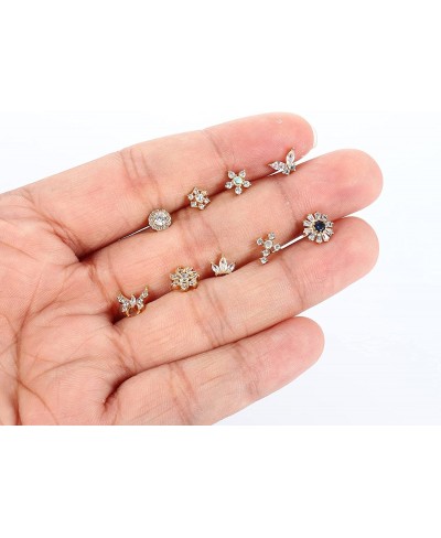 9Pcs 20G Stainless Steel Nose Rings L Shape Bone Screw Nose Studs for Women Men Cubic Zirconia Moon Star Flower Butterfly Nos...