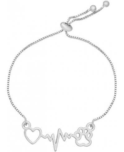 Heart Dog Paw Print With Heartbeat ECG Adjustable Chain Bracelet $18.60 Stretch