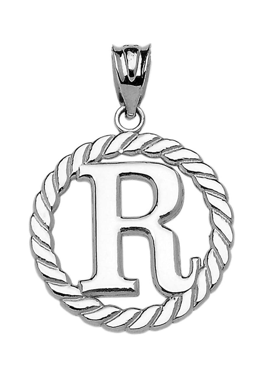 High Polish 925 Sterling Silver Roped Circle R Initial Charm Pendant $27.12 Pendants & Coins