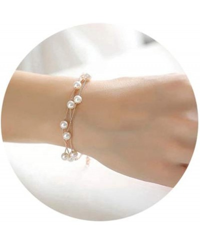 Wedding Charm Rose Gold Stackable Imitation Pearl Strand Anklet Link Chain Bracelet Bangle for Bridal $9.22 Bangle