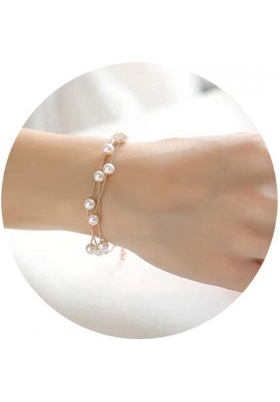 Wedding Charm Rose Gold Stackable Imitation Pearl Strand Anklet Link Chain Bracelet Bangle for Bridal $9.22 Bangle