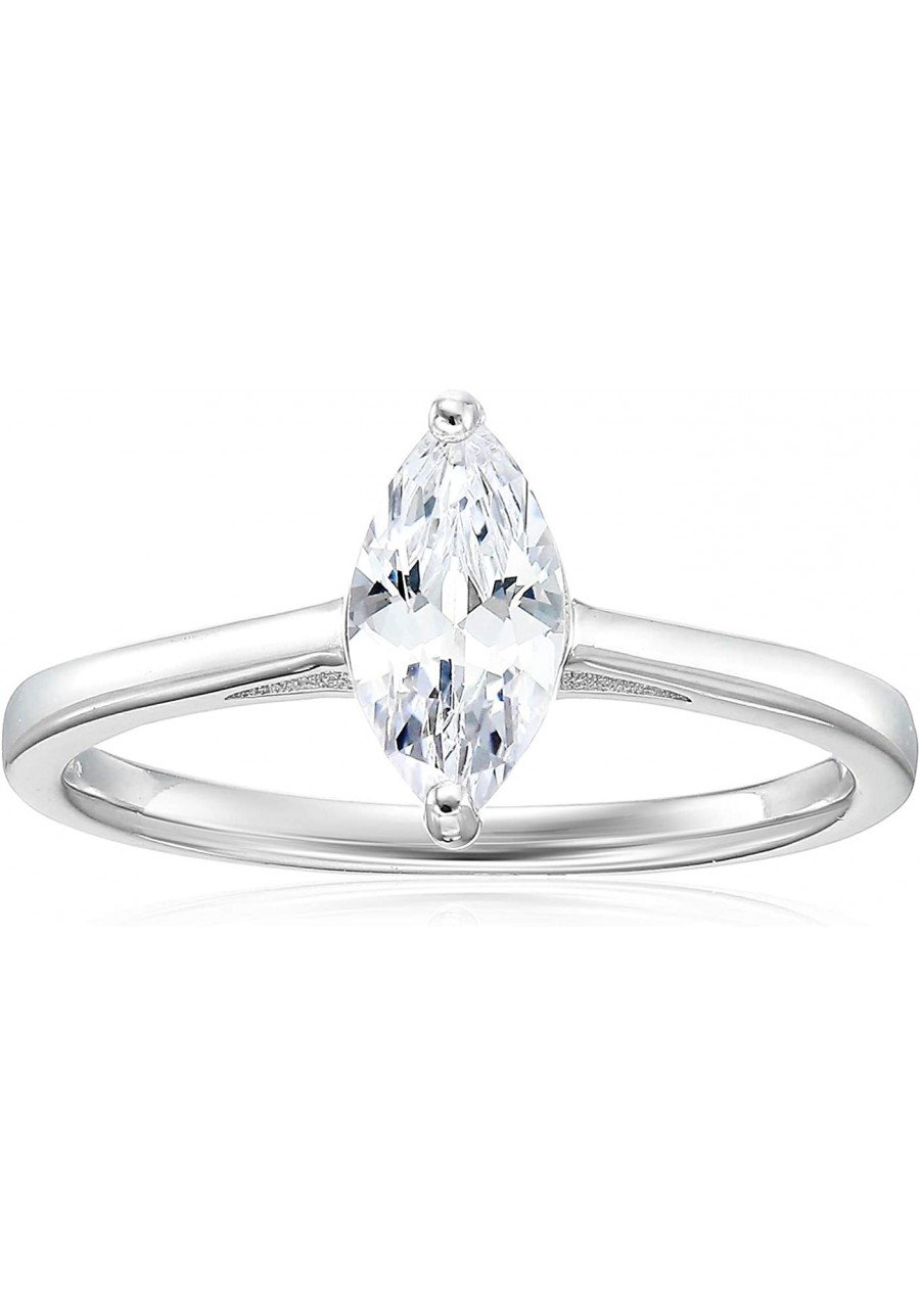 Sterling Silver Rhodium 5x10mm Marquise Cut Cubic Zirconia Solitaire Engagement Ring $15.96 Engagement Rings