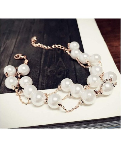 Wedding Charm Rose Gold Stackable Imitation Pearl Strand Anklet Link Chain Bracelet Bangle for Bridal $9.22 Bangle