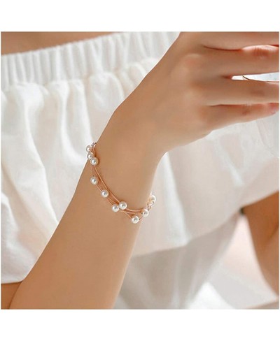 Wedding Charm Rose Gold Stackable Imitation Pearl Strand Anklet Link Chain Bracelet Bangle for Bridal $9.22 Bangle