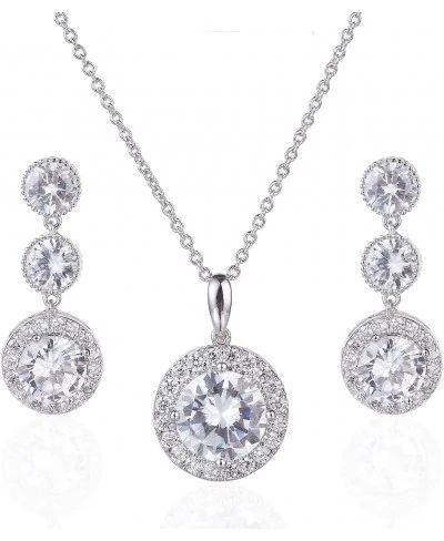 Gorgeous Round Halo CZ Wedding Jewelry Sets For Brides Earrings and Necklace $28.49 Jewelry Sets