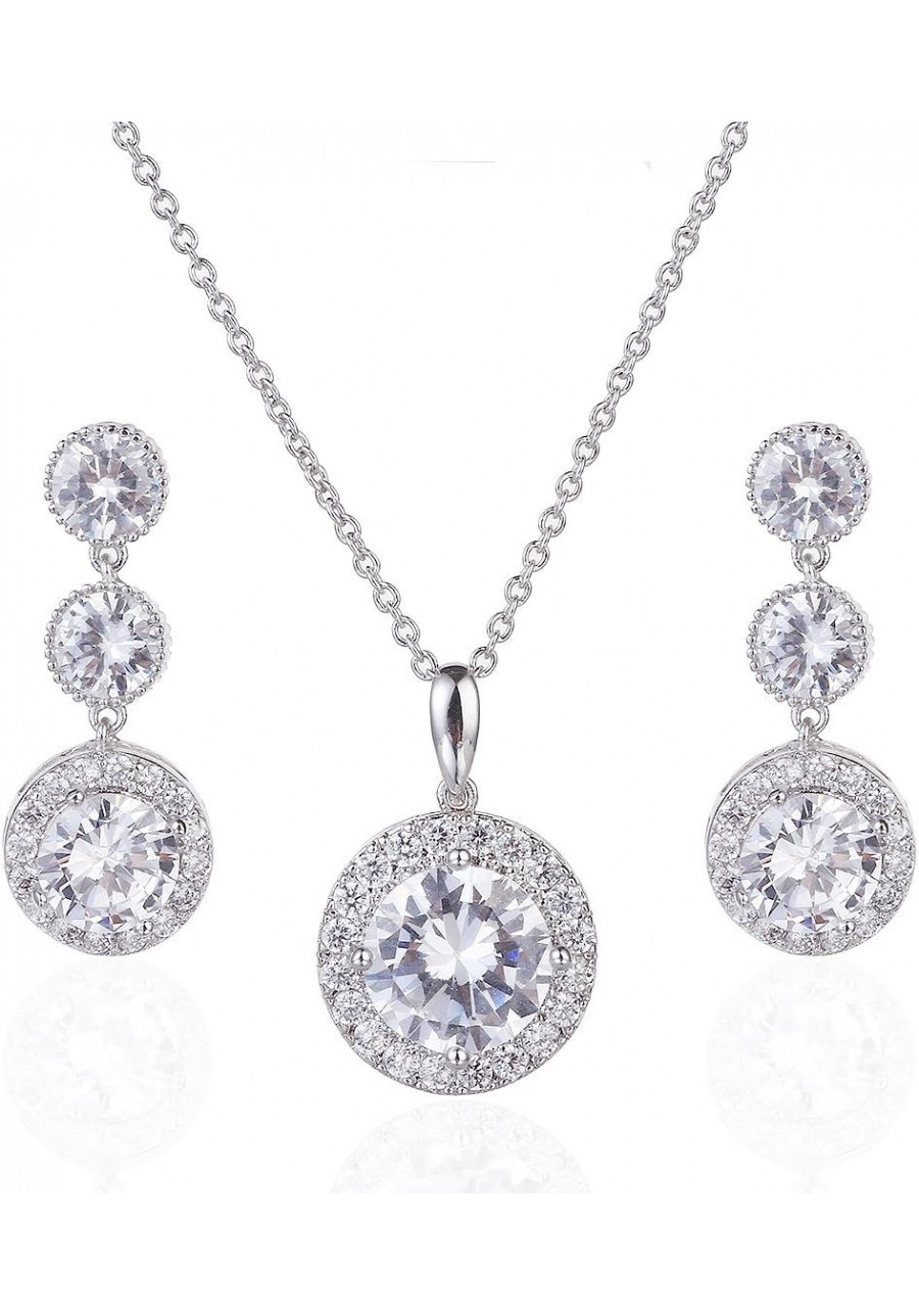 Gorgeous Round Halo CZ Wedding Jewelry Sets For Brides Earrings and Necklace $28.49 Jewelry Sets