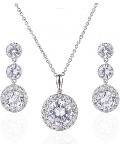 Gorgeous Round Halo CZ Wedding Jewelry Sets For Brides Earrings and Necklace $28.49 Jewelry Sets