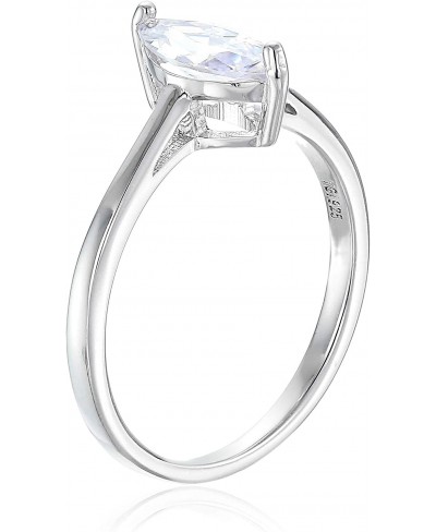 Sterling Silver Rhodium 5x10mm Marquise Cut Cubic Zirconia Solitaire Engagement Ring $15.96 Engagement Rings