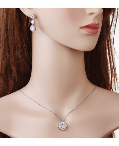 Gorgeous Round Halo CZ Wedding Jewelry Sets For Brides Earrings and Necklace $28.49 Jewelry Sets