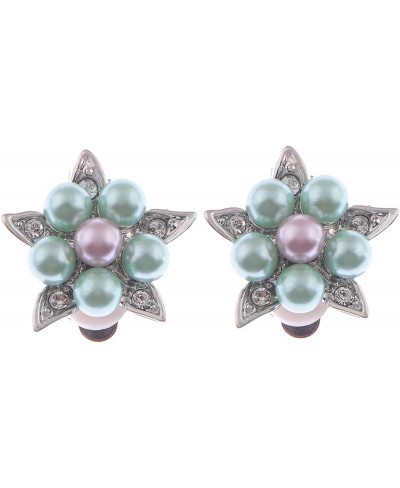 Silvery Tone Faux Pearls Shine Clear Rhinestones Flower Star Clip-On Earrings $12.58 Clip-Ons