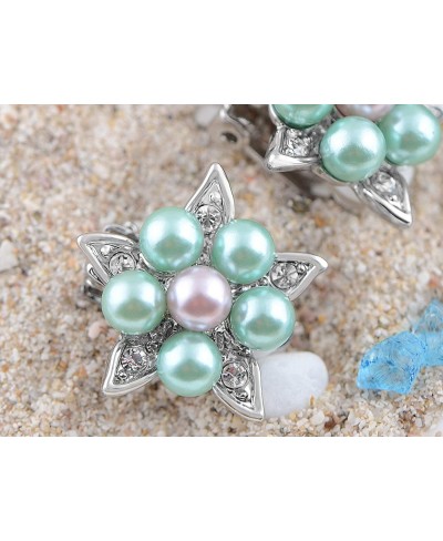 Silvery Tone Faux Pearls Shine Clear Rhinestones Flower Star Clip-On Earrings $12.58 Clip-Ons