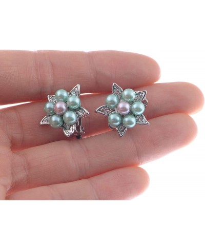 Silvery Tone Faux Pearls Shine Clear Rhinestones Flower Star Clip-On Earrings $12.58 Clip-Ons