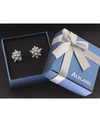 Silvery Tone Faux Pearls Shine Clear Rhinestones Flower Star Clip-On Earrings $12.58 Clip-Ons