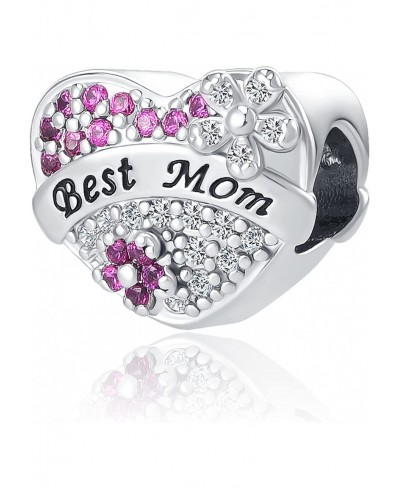 Mom Mother Heart Love Rose Flower Charm Rose Gold CZ Bead for Eurpean Bracelet $13.19 Charms & Charm Bracelets